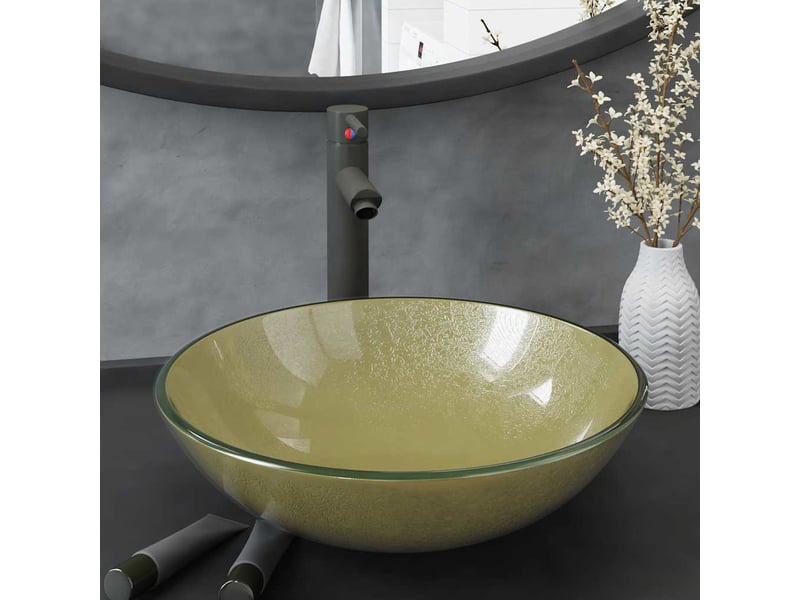  Lavabo de bain, vasque à poser avec robinet et drain à poussoir verre trempé cf65658  - Conforama B