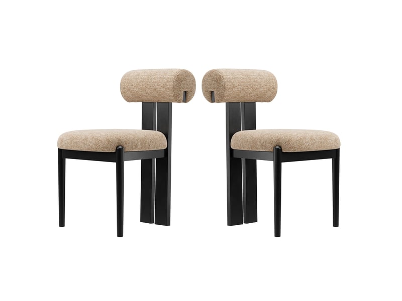  Lot de 2 chaises de salle à manger modernes, dossier cylindrique, cadre en bois, pieds noirs, pour cuisine et salle à manger, marron  - Conforama A