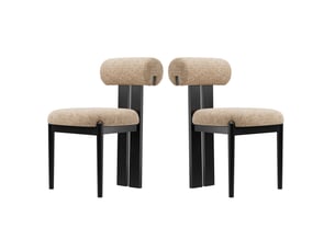 Lot de 2 chaises de salle à manger modernes, dossier cylindrique, cadre en bois, pieds noirs, pour cuisine et salle à manger, marron