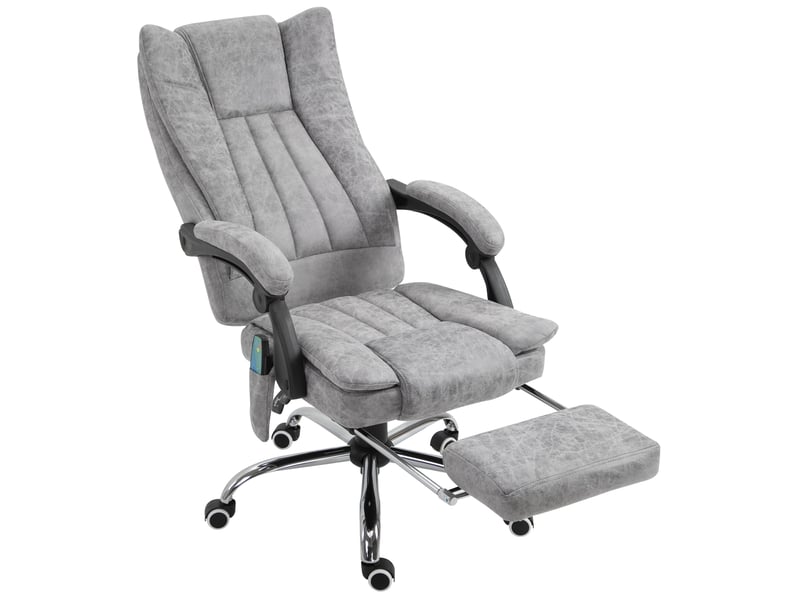  Fauteuil de bureau ergonomique avec fonction massage, chauffage, inclinaison réglable, pivotant et avec repose-pieds, poche latérale, gris.  - Conforama B