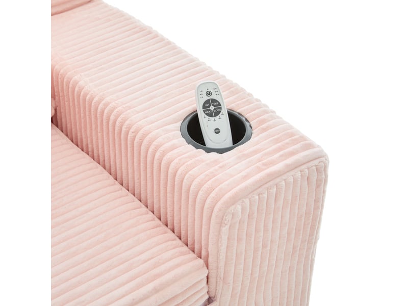  Canapé droit convertible 2 places, en velours côtelé, 2 coussins, porte-gobelet et poches latérales, 151 × 133 × 64 cm, rose YXY-0915-3 - Conforama E