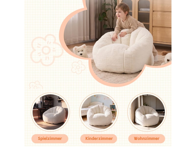 Pouf poire enfant 75x70x52 cm en peluche douce, rembourrage mousse, forme ergonomique courbée, fauteuil confortable pour lecture et jeux, beige - Conforama D
