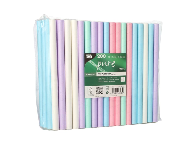  Papstar 88024 lot de 200 pailles à thé à bulles, en papier, diamètre : 12 mm, couleurs assorties, 20 cm, pour le thé à bulles, en papier  - Conforama A