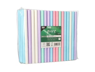 Papstar 88024 lot de 200 pailles à thé à bulles, en papier, diamètre : 12 mm, couleurs assorties, 20 cm, pour le thé à bulles, en papier