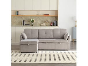 Canapé d'angle réversible convertible <strong>MODFU</strong> <strong></strong> 3 places Velours côtelé gris avec coffre de rangement