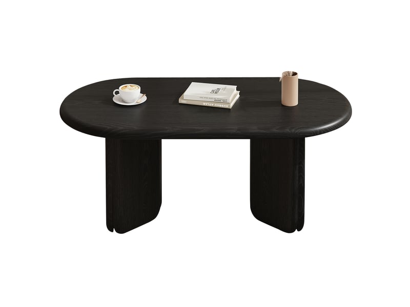  Table basse ovale 99x50x40 cm design moderne en mdf noir avec pieds décoratifs et capacité de charge de 40 kg  - Conforama A
