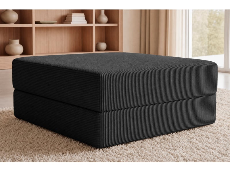  Cosima - pouf en petit velours côtelé noir 100x80x34  - Conforama E