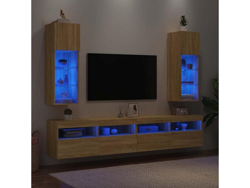  Lot de 2 meuble tv avec lumières led chêne sonoma 30,5x30x90 cm  - Conforama D