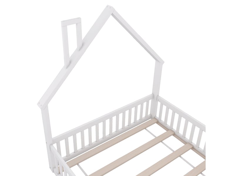  Lit enfant 140x190, sécurité lit cabane enfant, design cheminée, blanc épuré  - Conforama D