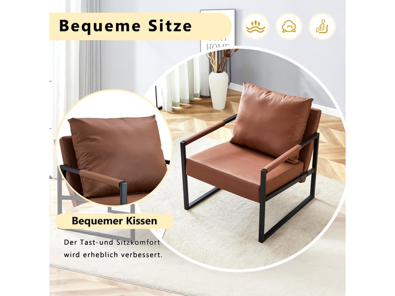  Fauteuil de lecture,68,6x75,5x75,2 cm,avec accoudoirs,similicuir,marron  - Conforama D