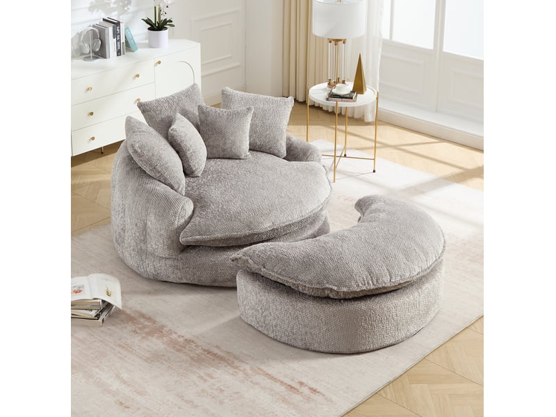 Fauteuil convertible modenvie modulable en polyester gris clair avec accoudoirs, coussins et mousse haute densité, 190,5 x 138 x 63 cm - Conforama B