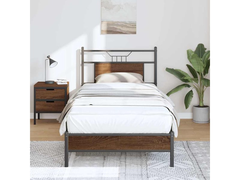  Lit simple- lit adulte -  cadre de lit sans matelas chêne marron 90x190cm bois ingénierie  - Conforama D