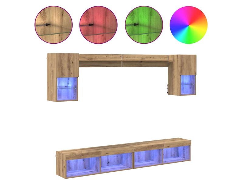  Unités murales tv avec led 6 pc chêne artisanal shl62454  - Conforama D