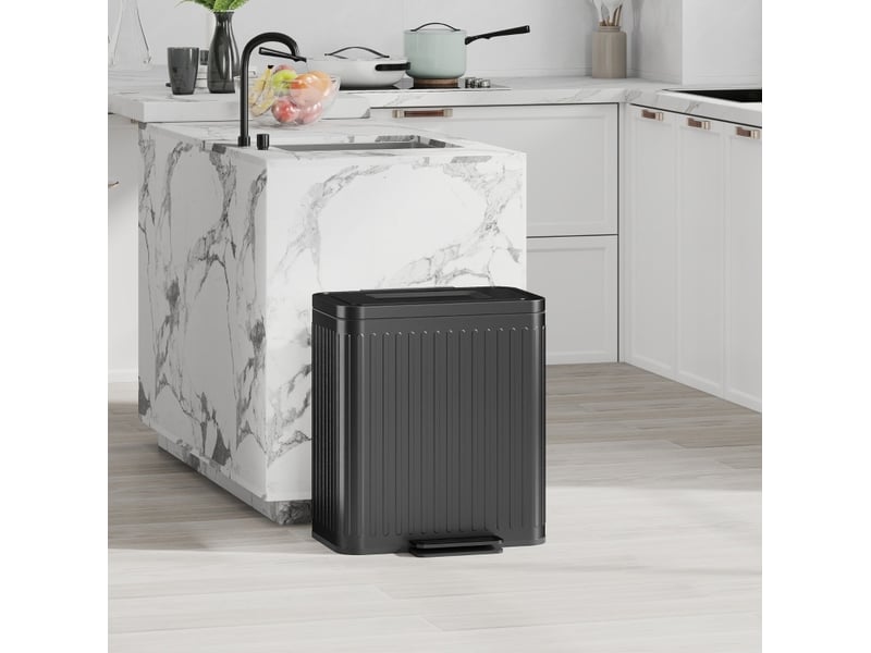  Poubelle de cuisine, 2 x 20 l - bacs, séparation efficace des déchets, pédale, plastique, métal, noir  - Conforama B