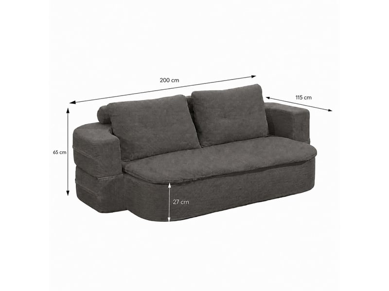  Canapé compressé convertible 2-3 places + couette en velours côtelé gris foncé watford  - Conforama C