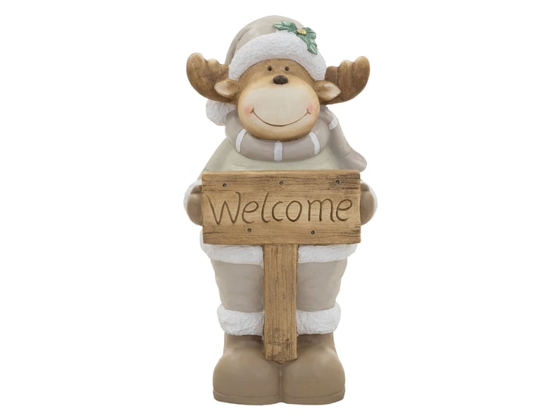  Ecd germany figurine d'élan de noël avec éclairage led, décoration d'intérieur renne avec bonnet écharpe et panneau welcome, 76 cm, fonctionne à piles, statuette décorative en magnésie, marron-blanc ECD Germany GmbH - Conforama B
