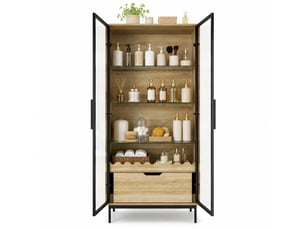 Haut meuble de rangement à portes vitrées 75 x 35 x 170,8 cm – noir et naturel – étagères réglables