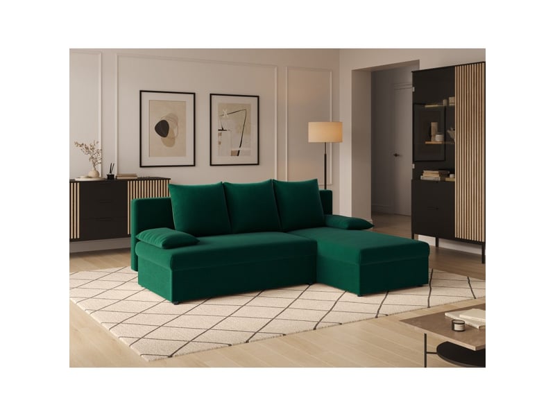  Canapé d'angle vert foncé 3 places angle universel 206x90x146cm gina  - Conforama B