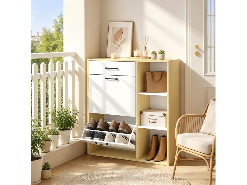  Meuble à chaussures 80x30x90 cm 3-en-1 bois mdf blanc  - Conforama C