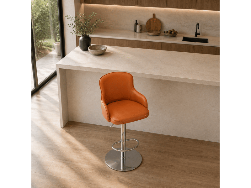  Tabouret de bar pivotant réglable en hauteur brun en acier inoxydable  - Conforama C