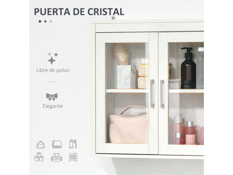  Armoire murale de salle de bain blanche, portes vitrées et étagère réglable, 60 x 19,5 x 54 cm  - Conforama W