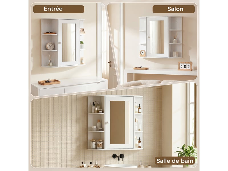 Armoire murale avec miroir salle de bain meuble miroir avec toilettes rangement 1 porte + étagères latérales - Conforama R