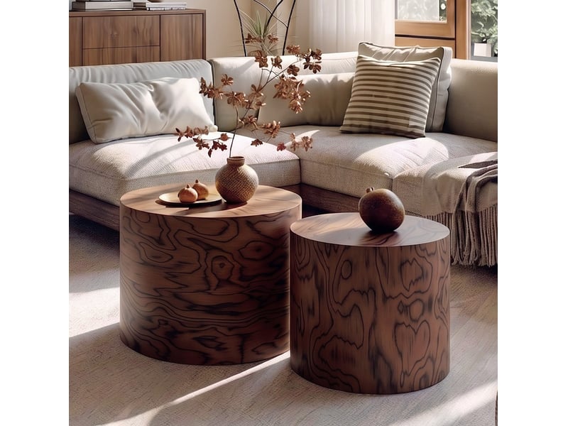  Tables basses gigognes ulevr rondes 2 pièces, mdf à veinage bois brun foncé, ø 4838 cm, sans montage  - Conforama E