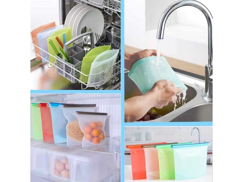 Sacs de conservation en silicone avec clips de fermeture, pour fruits, légumes et viandes (lot de 4), 1000 ml - Conforama E