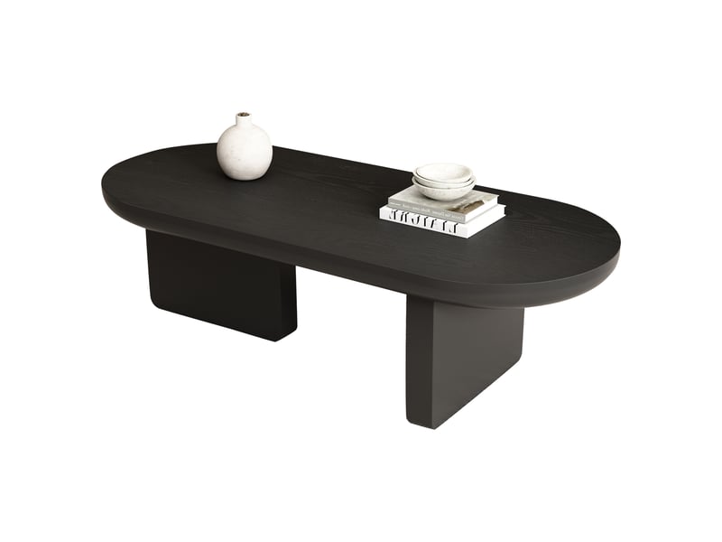  Table basse ovale moderne en mdf noir 119,7 cm avec pieds carrés  - Conforama W