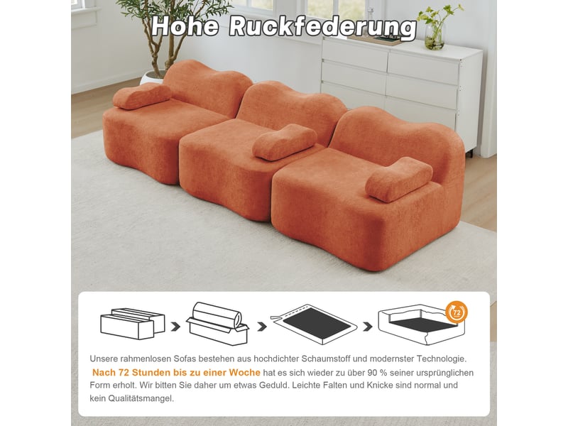  Canapé 3 places 288 cm - velours - mousse haute densité 32d - accoudoirs ergonomiques - sofa modulable - orange  - Conforama W