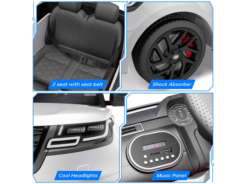  Voiture électrique pour enfant 12 v, 2 places, ceinture de sécurité, télécommande parentale, mp3, led, 3-8 ans – blanc PTO_0YRTX0AW - Conforama C