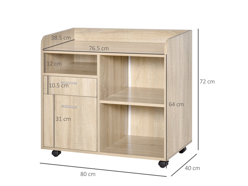  Support pour imprimante, meuble de bureau, meuble bas, meuble multifonction à 4 roulettes, chêne, 80 x 40 x 72 cm  - Conforama E