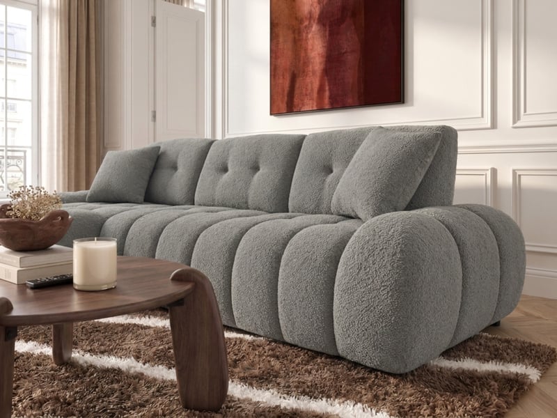 Bobochic canapé d'angle avec dossier avance recule apollon en tissu bouclette gris clair angle gauche APOLLON - Conforama C