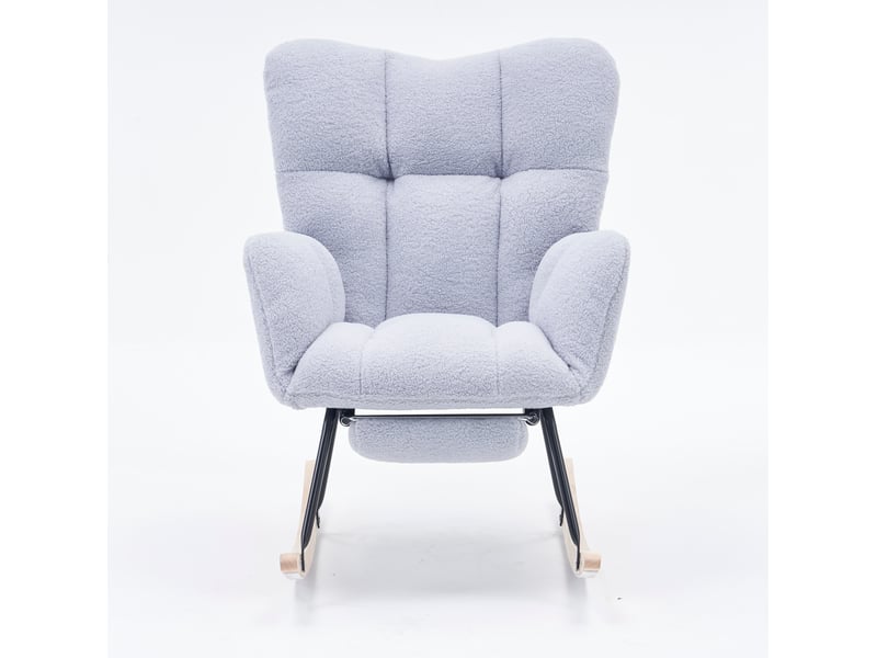Fauteuil à bascule grise en tissu teddy avec repose-pieds pliable - Conforama A