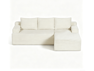 Canapé 4 places - 238x152x66cm - modulable sans montage avec méridienne droite et tissu velours côtelé - beige