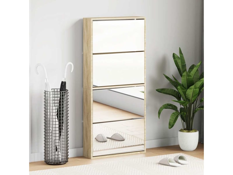  Meuble à chaussures 4 étagères avec miroir 63x17x134 cm chêne  - Conforama B