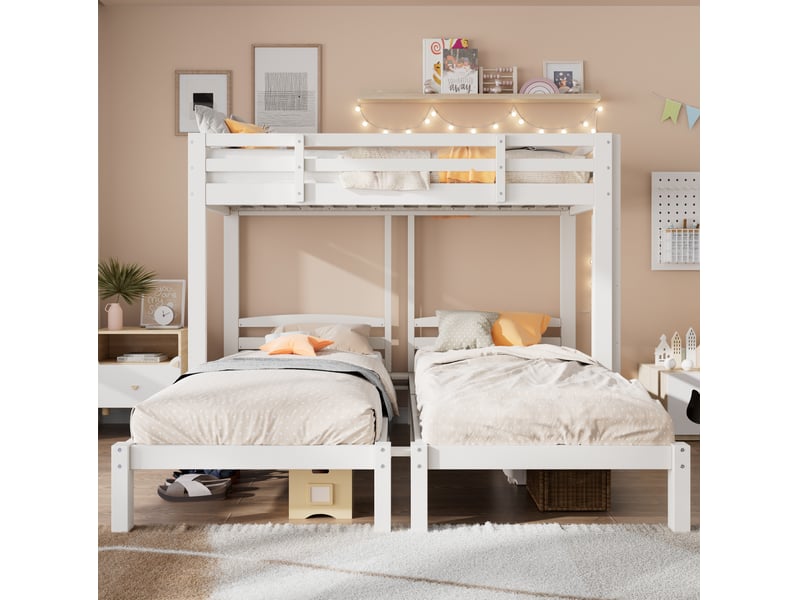  Modenvie lit superposé triple 90x200 cm - 3 couchages, échelle latérale réversible, sans matelas - blanc  - Conforama D