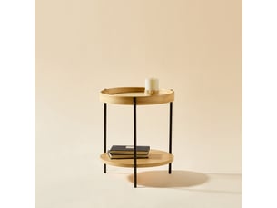 Table basse ronde à 2 plateaux, structure ouverte, style moderne, pour salon, en bois massif et mdf, naturel