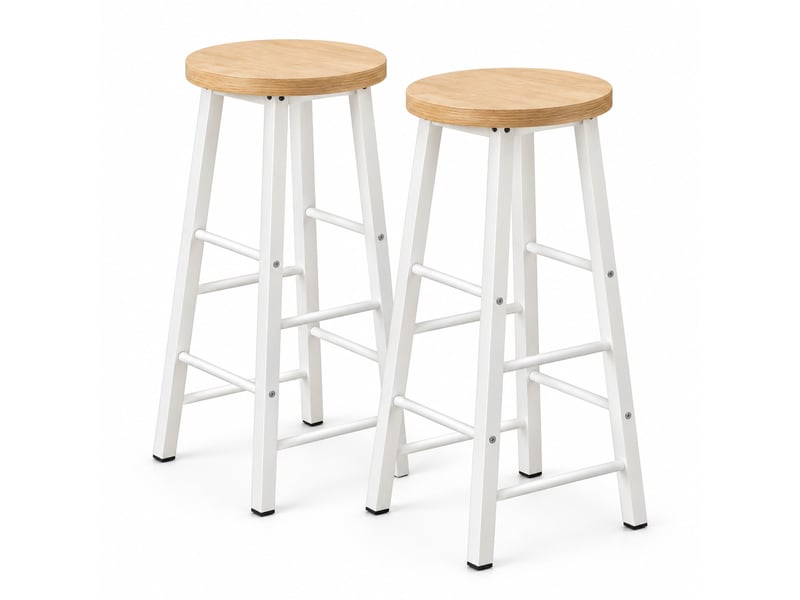  Lot de 2 tabourets de bar 30x30x71 cm bois clair et métal, style industriel pour cuisine et bar  - Conforama A