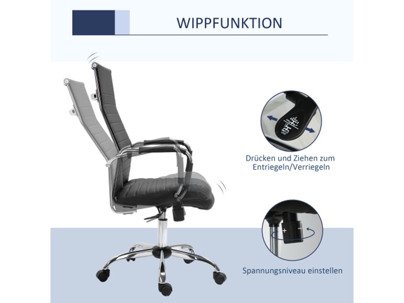  Fauteuil de bureau ergonomique en similicuir, rembourré, inclinable, réglable en hauteur, noir  - Conforama E