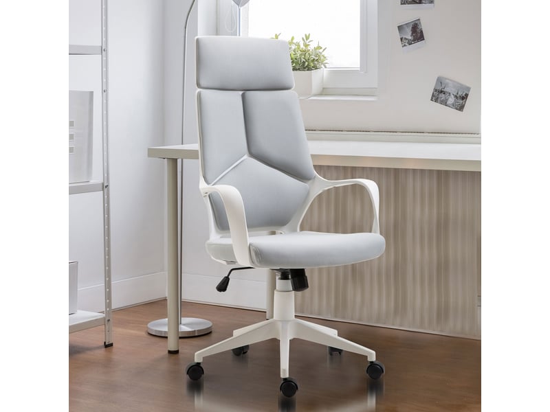  Fauteuil de bureau à bascule, fauteuil présidentiel en tissu, réglable en hauteur et pivotant, 63 x 63 x 117-127 cm, gris  - Conforama D