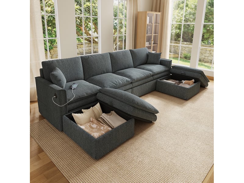 Canapé d'angle modulable 6 places ul avec rangements 277x135 cm evryae  - Conforama D