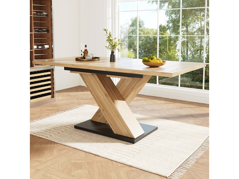  Table à manger extensible 119-158,5 cm en mdf effet bois avec pied central croisé, table téléscopique pour cuisine et salle à manger - bois naturel  - Conforama B