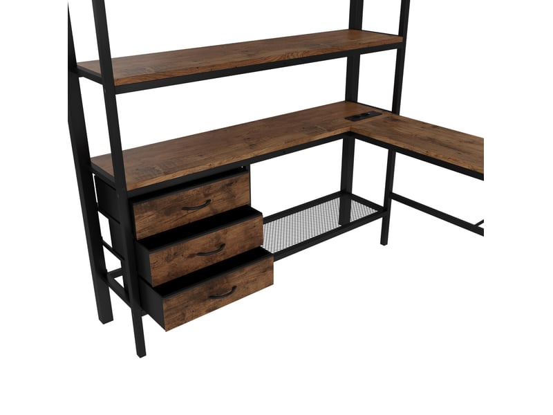  Lit mezzanine 140 x 200 cm, bureau, 3 tiroirs, éclairage led, prise usb, métal-mdf, avec télécommande, noir, sans matelas  - Conforama E