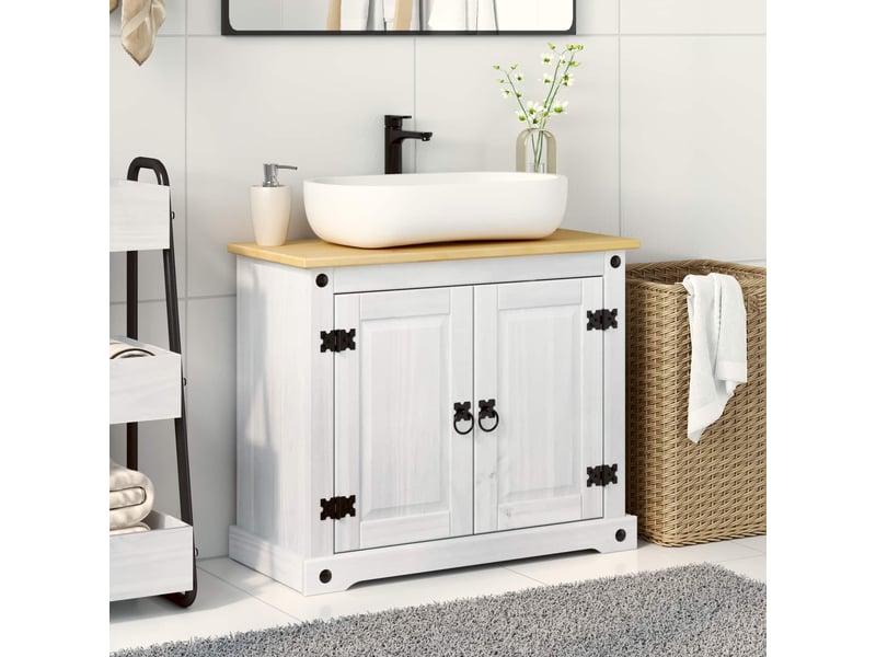  Armoire d'évier, armoire salle de bain blanc 73 x 33 x 60 cm pin massif cf65471  - Conforama B