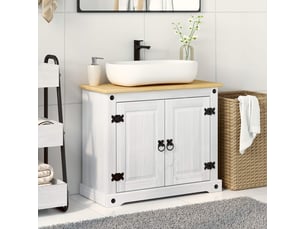 Armoire d'évier, armoire salle de bain blanc 73 x 33 x 60 cm pin massif cf65471