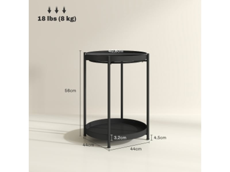  Table d'appoint ronde en acier, bout de canapé noir 2 niveaux, 44x44x56 cm  - Conforama C