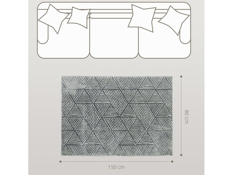  Tapis de salon 150 x 80 cm gris foncé en polypropylène, lavable en machine, motif géométrique moderne  - Conforama C