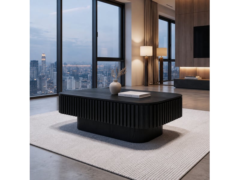  Table basse 98x60x35 cm noire avec rangement dissimulé et plateau amovible  - Conforama D