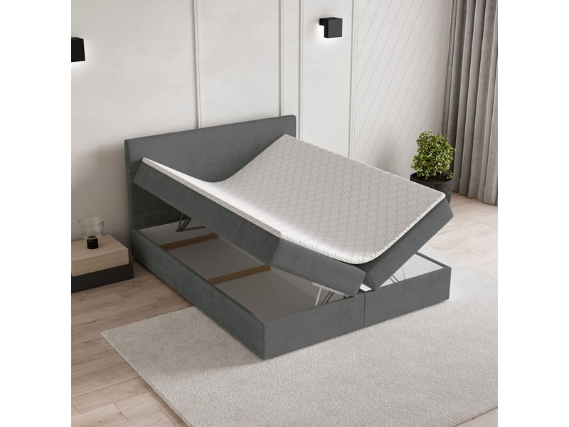  Boxspring nira 200x200 cm, lit complet avec matelas, gris  - Conforama C